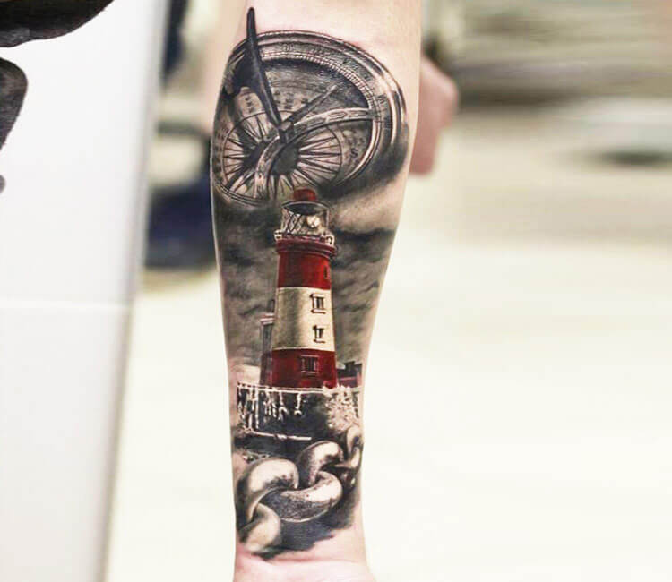 Lighthouse tattoo by Alexander Romashev