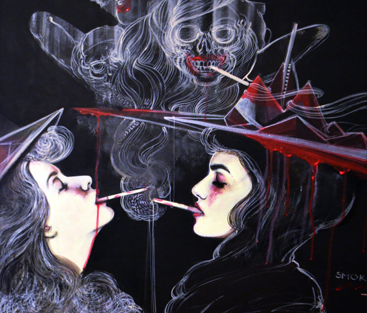 Cigarette in two strokes painting by Alexandra Hudecova