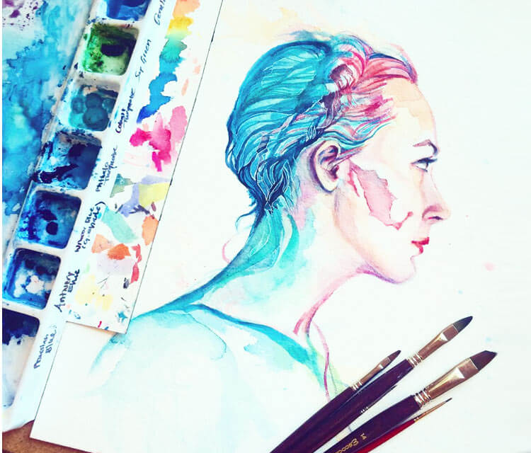 Portrait watercolor painting by Alice X Zhang