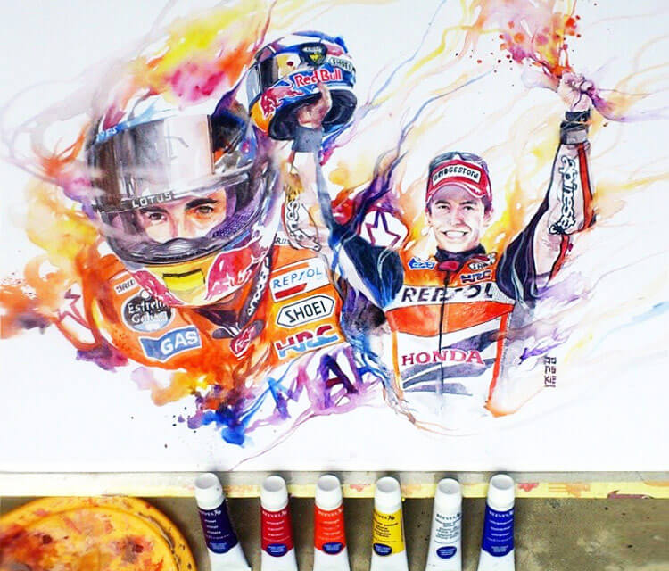 F1 Car Drivers watercolor by Art Jongkie