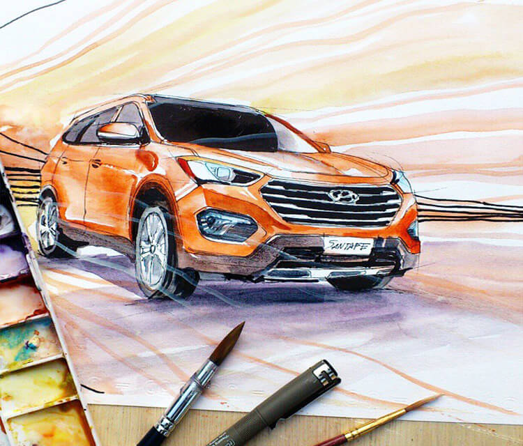 Hyundai Santa Fe watercolor by Art Jongkie