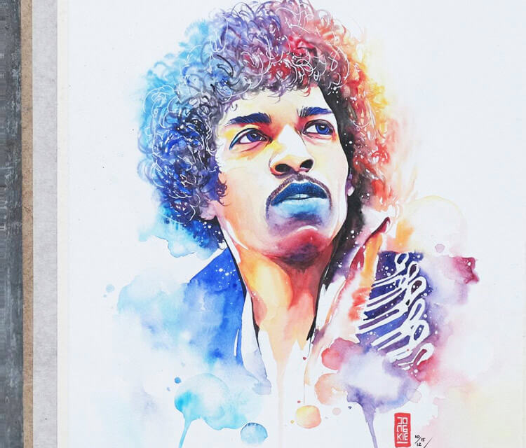 Jimi Hendrix watercolor painting by Art Jongkie