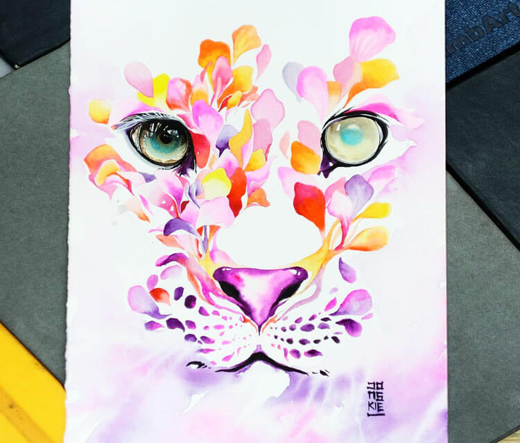 Leopard watercolor painting by Art Jongkie