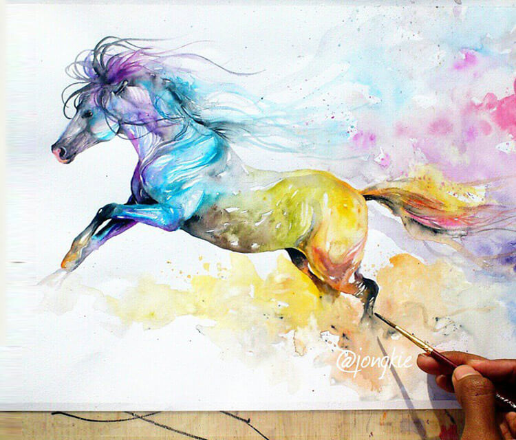 War Horse watercolor by Art Jongkie 