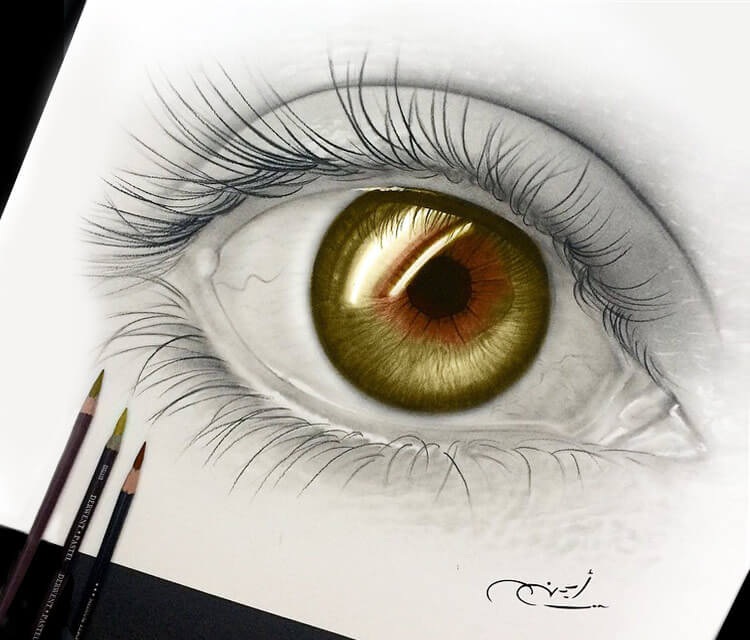 Gold eye drawing by Ayman Arts