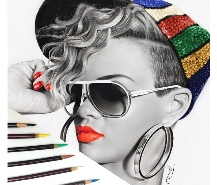Drawing portrait of Rihanna by Ayman Arts