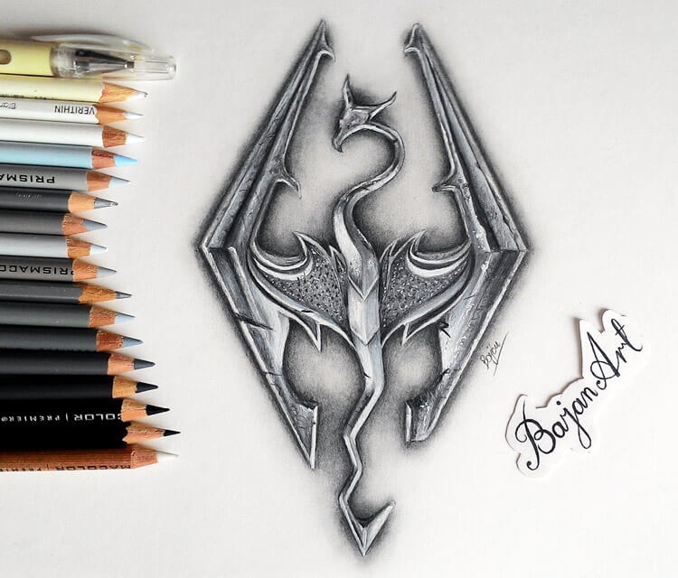 3D Skyrim logo drawing by Bajan Art