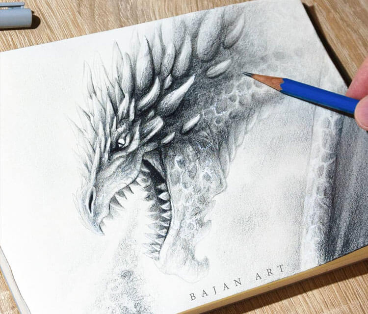 Dragon sketch drawing by Bajan Art