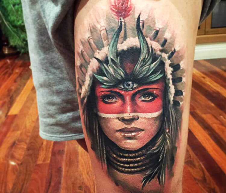Squaw woman tattoo by Benjamin Laukis