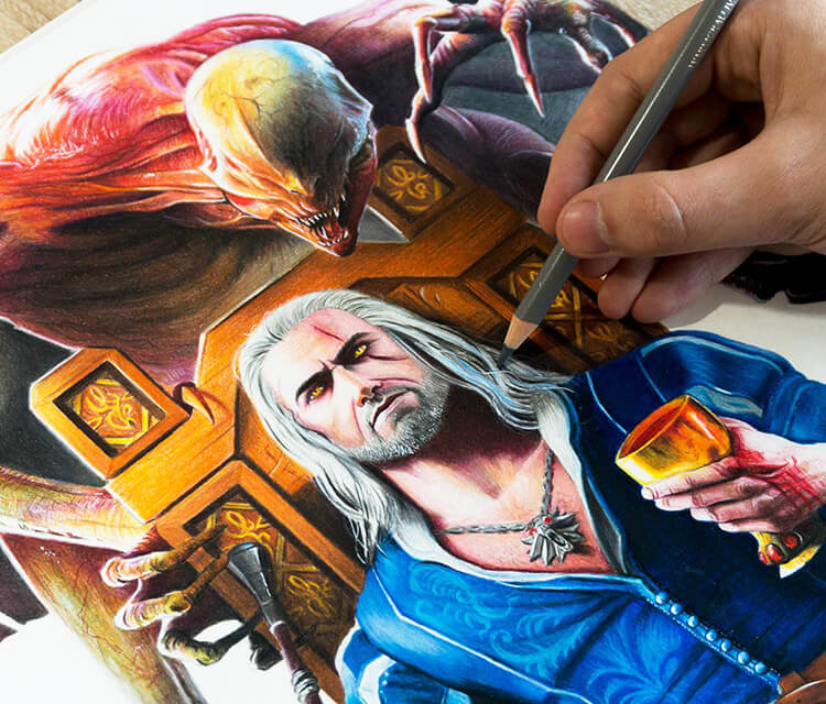 The Witcher color drawing by Bajan Art