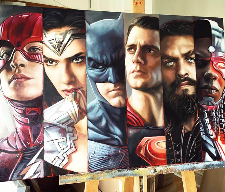 Justice League oil painting by Ben Jeffery