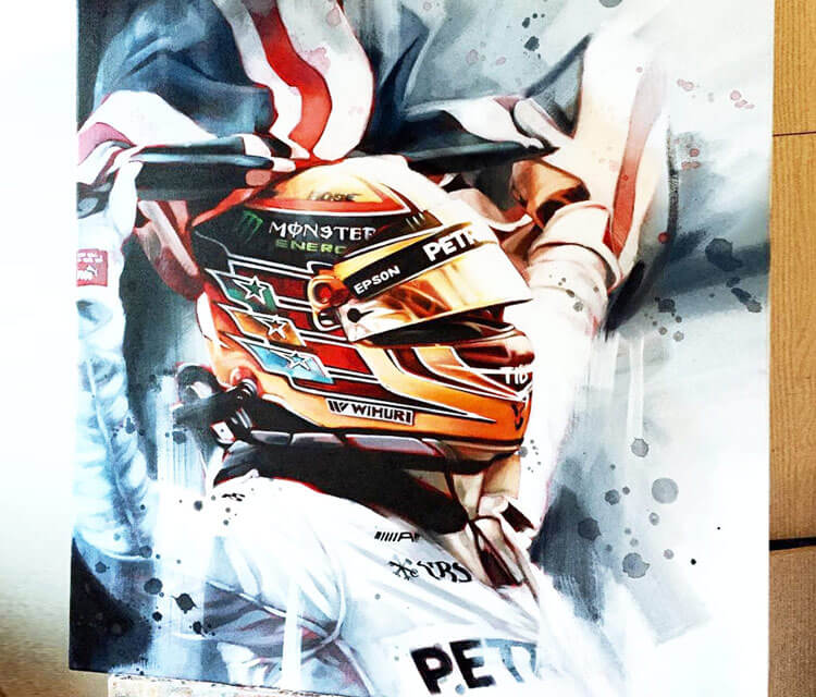 Lewis Hamilton oil painting by Ben Jeffery
