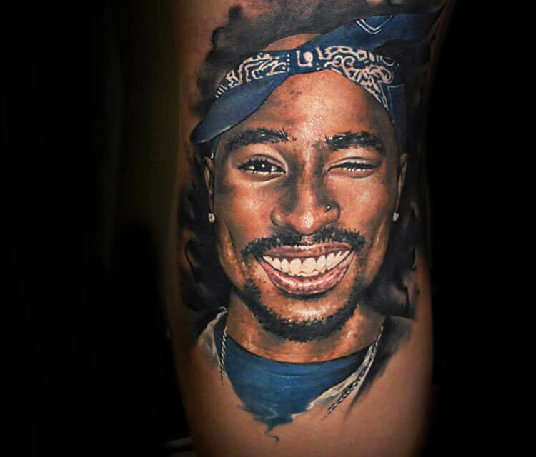 Portrait tattoo of 2Pac by Benjamin Laukis