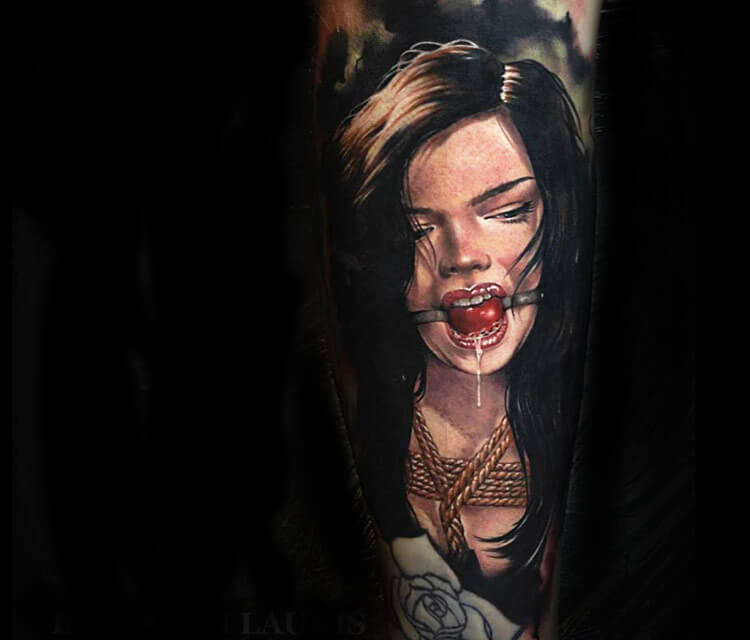 Bondage woman tattoo by Benjamin Laukis