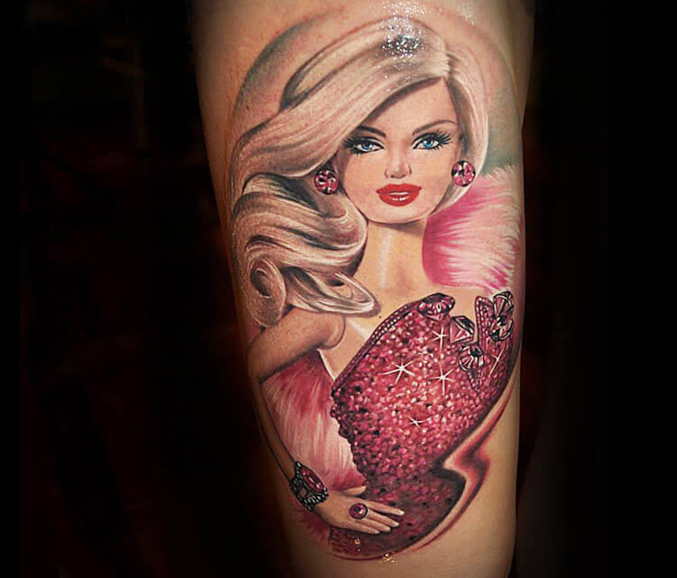 Tattoo of Barbie doll by Benjamin Laukis