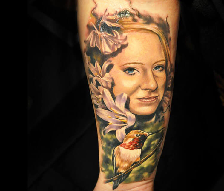 Woman portrait tattoo by Benjamin Laukis