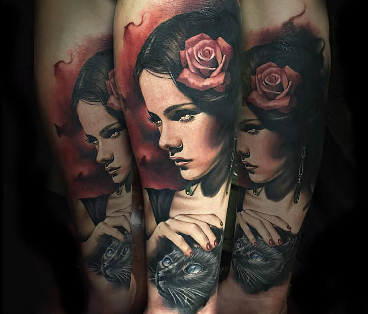 Girl portrait tattoo by Benjamin Laukis