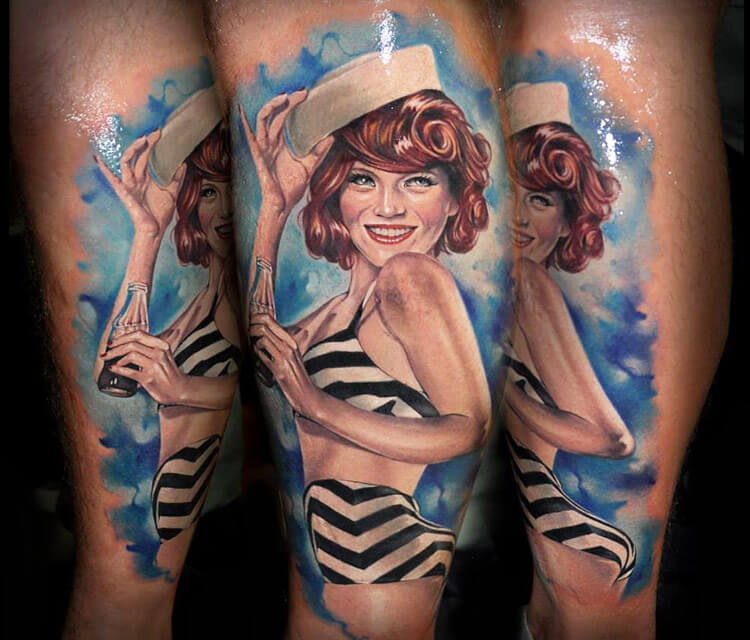 Pin-up woman tattoo by Benjamin Laukis