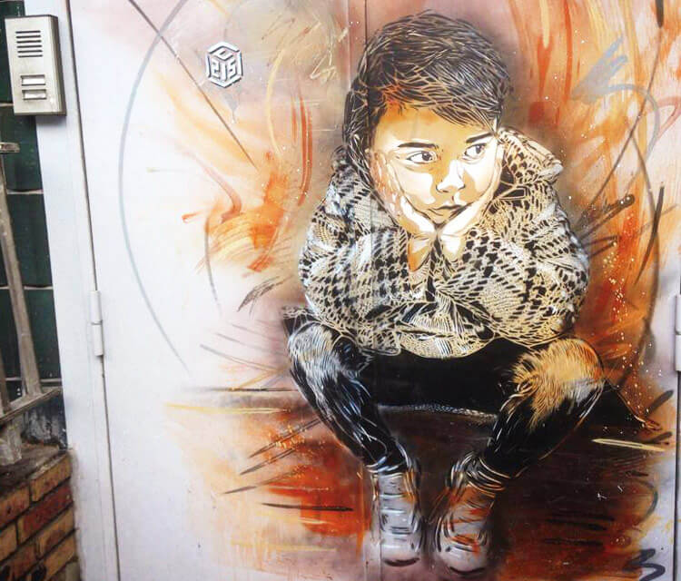 Abstract sitting child by artist C215