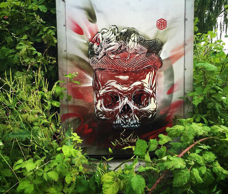 Skull stencil StreetArt by C215