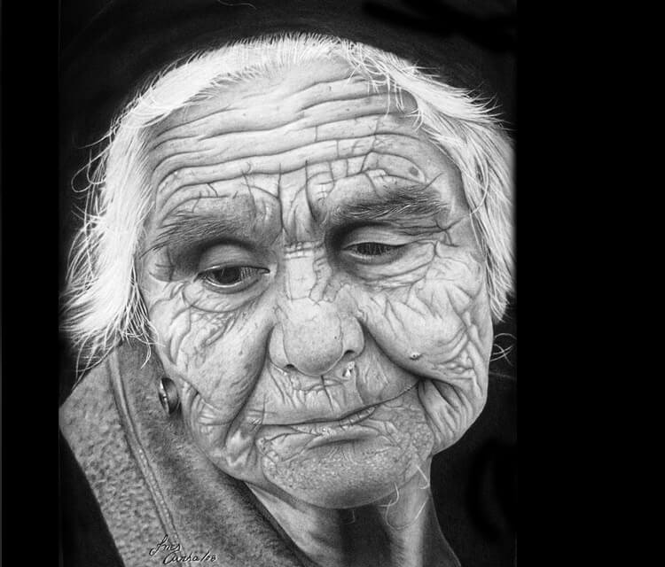 Old woman portait drawing by Charles Laveso