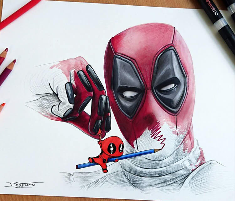 Deadpool color drawing by Dino Tomic