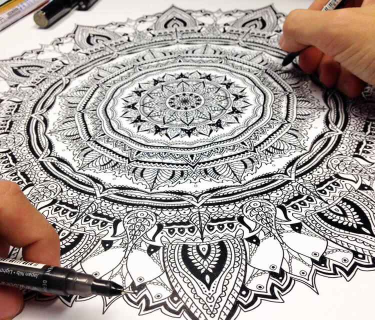 Mandala In progress pen drawing by Dino Tomic