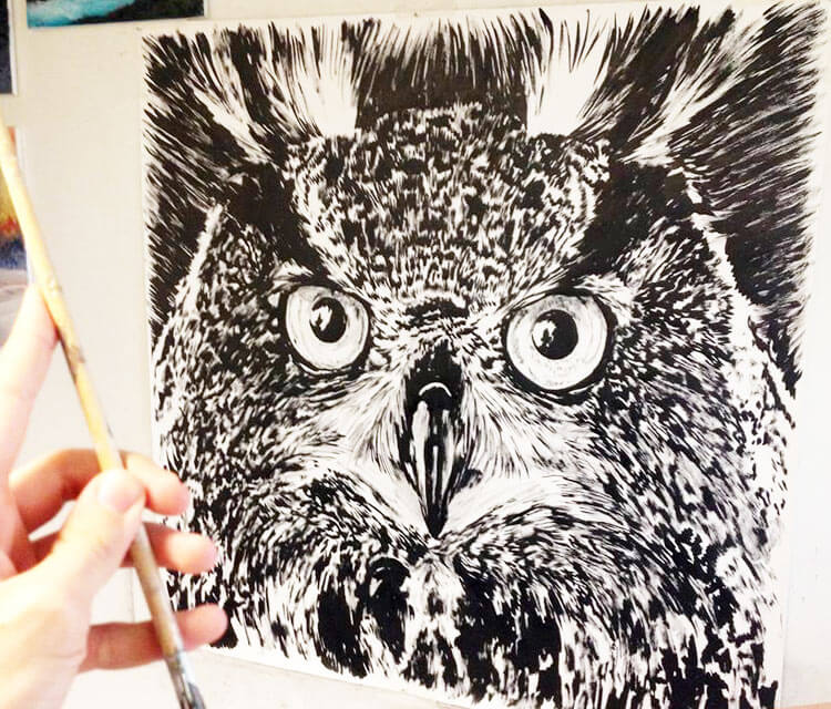Owl Painting in progress painting by Dino Tomic