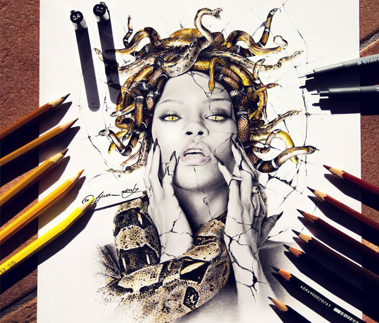 Medusa Rihanna color drawing by Fau Navy