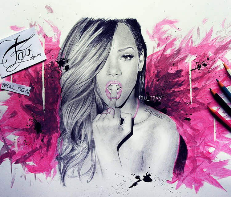 Rihanna 4 color drawing by Fau Navy