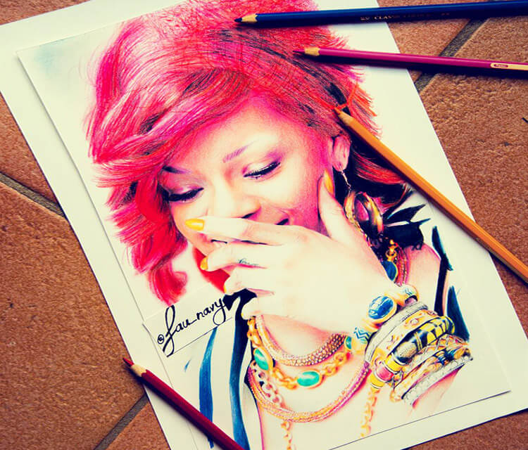 Rihanna 5 color drawing by Fau Navy
