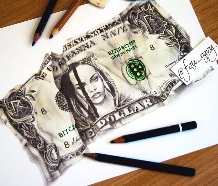 Rihanna Dollar pencil drawing by Fau Navy
