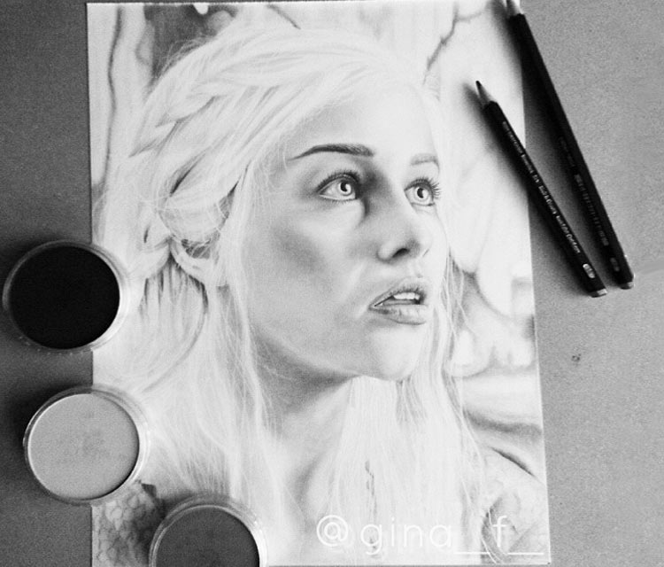 Daenerys Targaryen pencil drawing by Gina Friderici