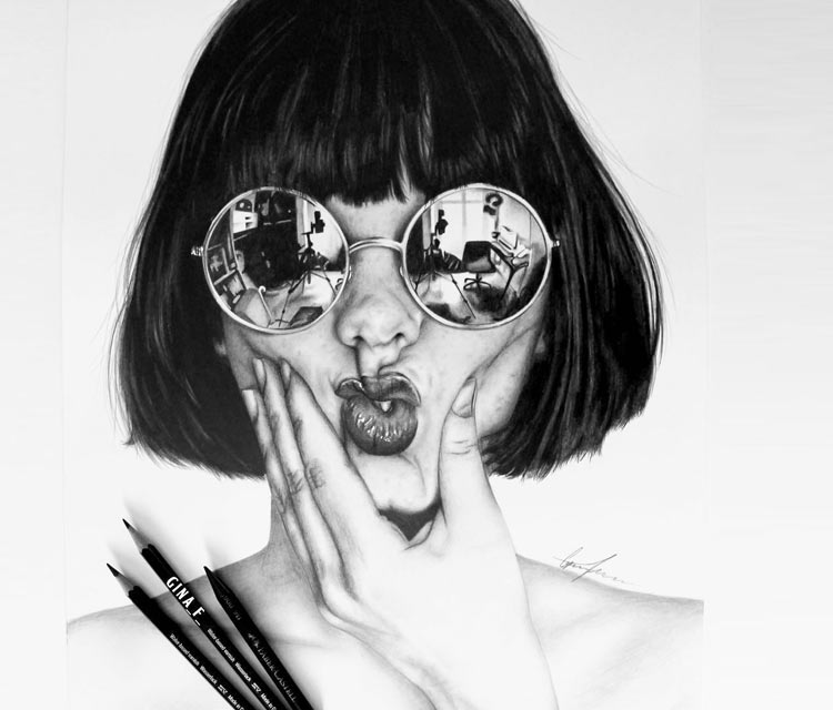 Girl portrait pencil drawing by Gina Friderici