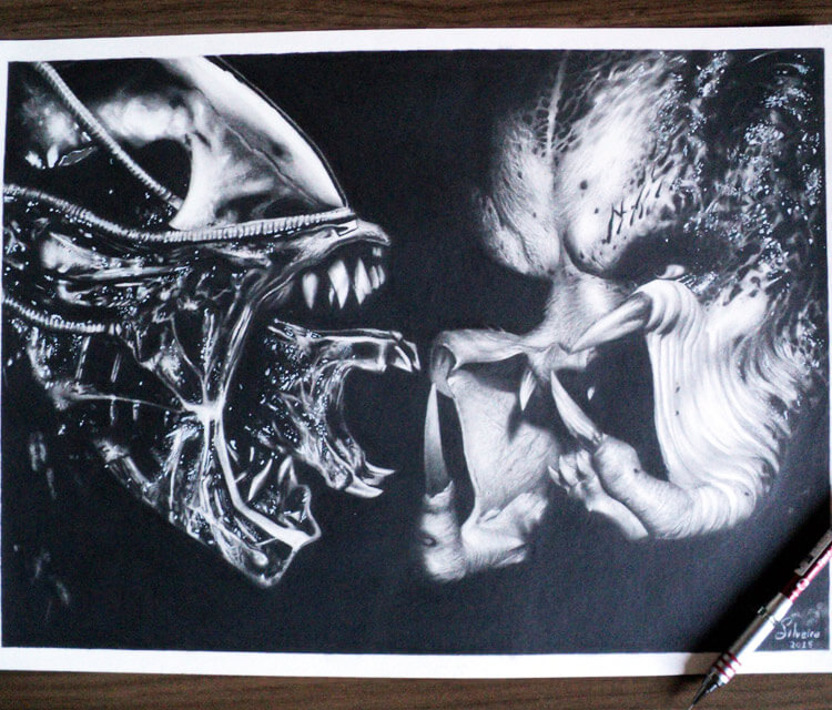 Alien vs. Predator drawing by Guilherme Silveira