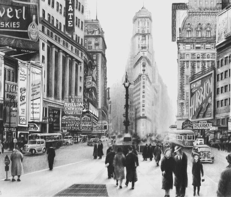Times Square 1938 drawing by Guilherme Silveira
