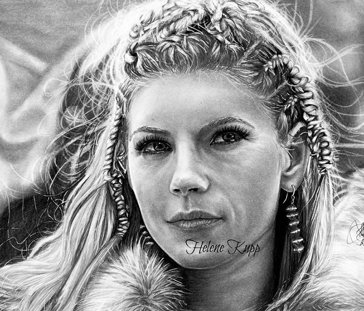 Lagertha pencil drawing by Helene Kupp