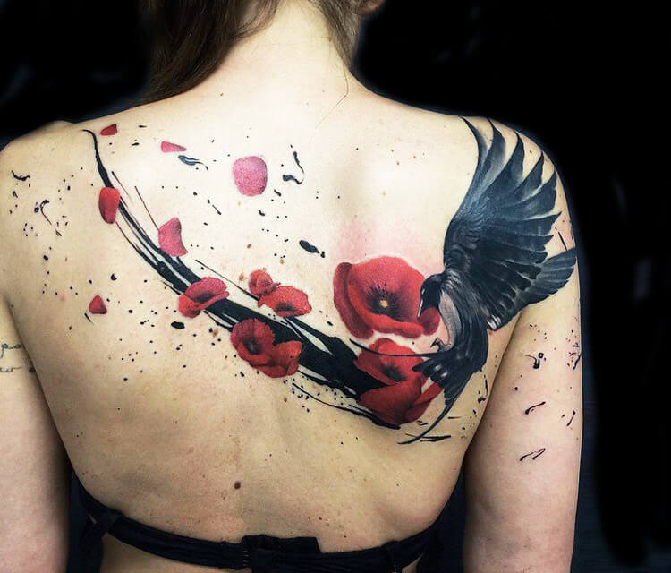 Crow and Rose tattoo by Ivan Trapiani