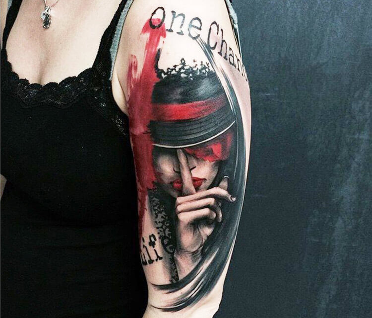 Woman face tattoo by Ivan Trapiani