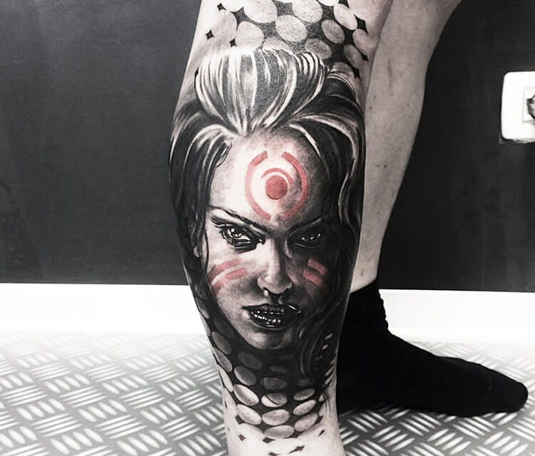 woman face 2 tattoo by Ivan Trapiani