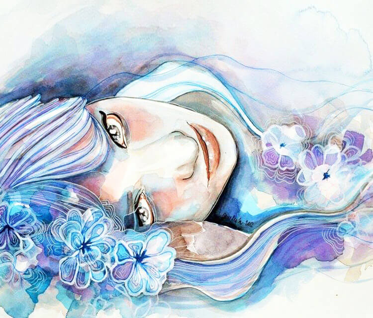 Violet watercolor painting by Jane Beata Lepejova