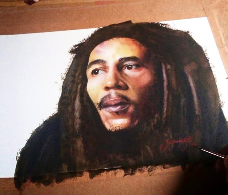 Bob Marley portrait painting by Jonathan Knight Art