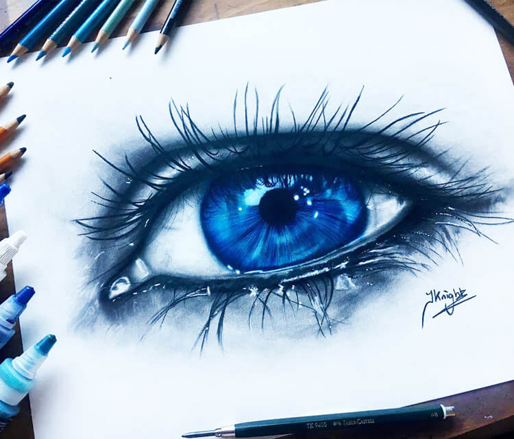 Dark blue Eye drawing by Jonathan Knight Art