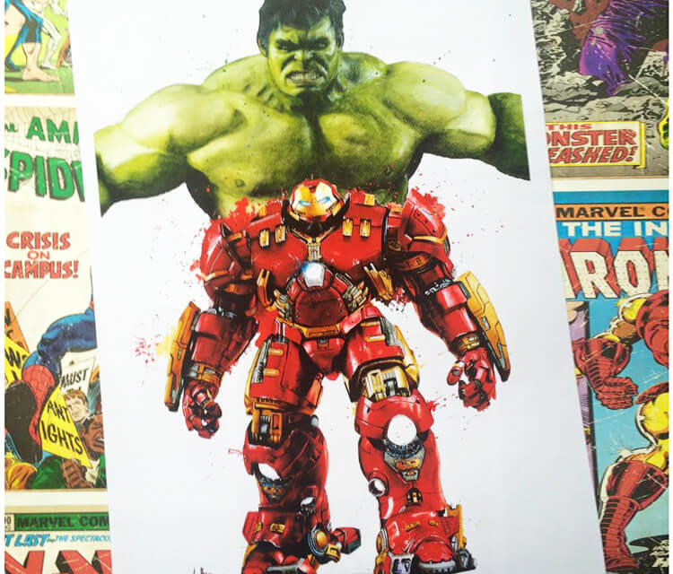 Hulk and Hulkbuster color drawing by Jonathan Knight Art