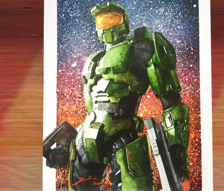 Master Chief color drawing by Jonathan Knight Art