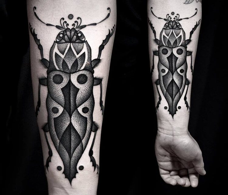 Beetle dotwork tattoo by Kamil czapiga