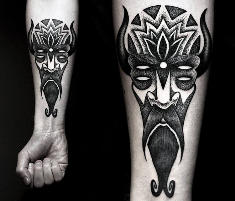 Devil dotwork tattoo by Kamil Czapiga
