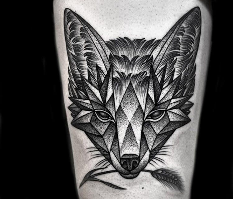 Fox dotwork tattoo by Kamil Czapiga