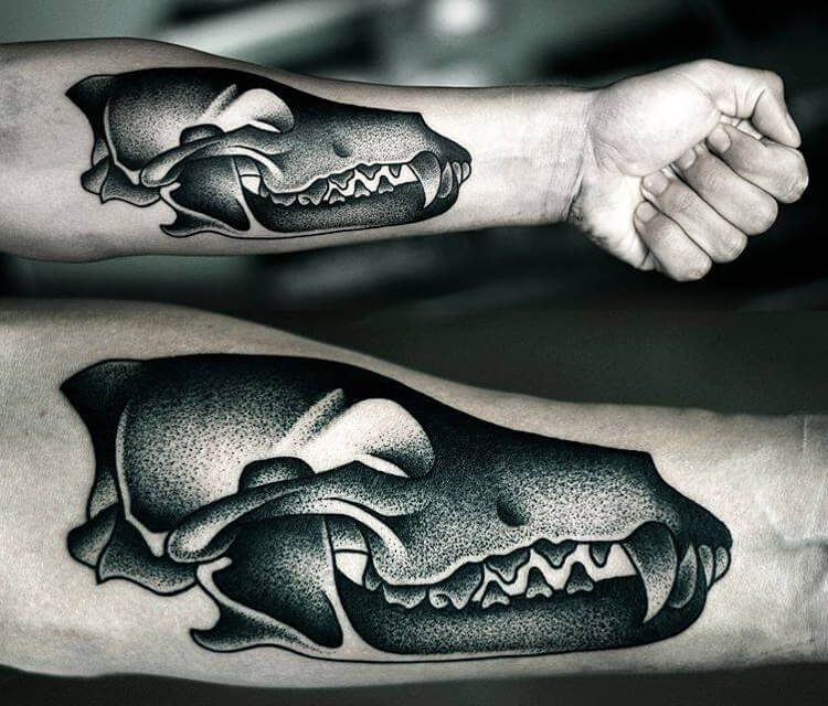 Animal Skull dotwork tattoo by Kamil Czapiga | No. 395