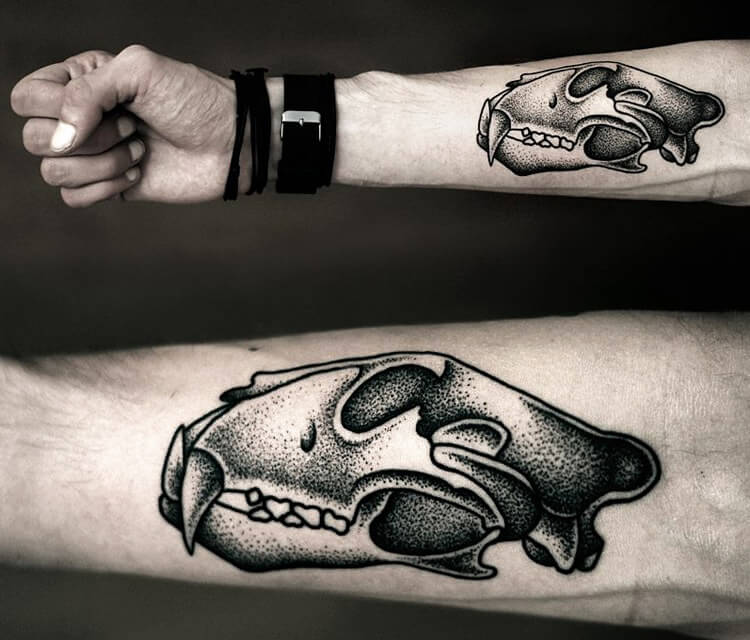 Animal Skull dotwork tattoo by Kamil Czapiga